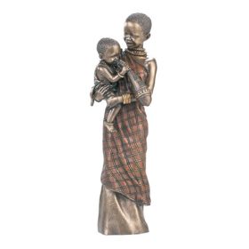 cold cast bronze Maasai child with baby