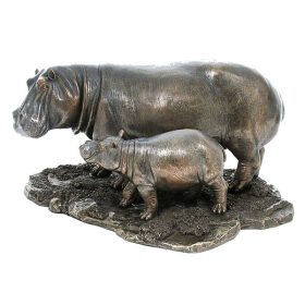 cold cast bronze hippo and baby