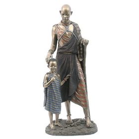 cold cast bronze Maasai father and son