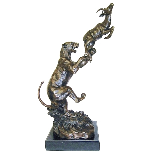 bronze sculpture,lioness and buck