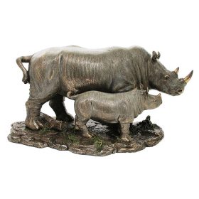 cold cast bronze rhino and baby