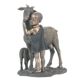 cold cast bronze Maasai boy with goat