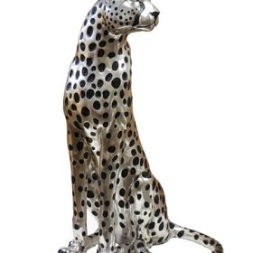 Lifesize silver plated siting cheetah