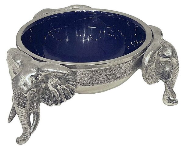 Aluminum 3 Elephant Round Snack Bowl - Blue