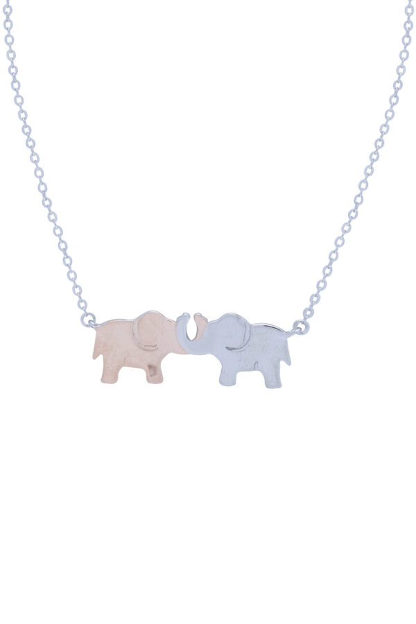 925 STERLING SILVER TWO TONE HOLDING ELEPHANTS NECKLACE