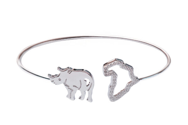 925 STERLING SILVER CUFF BRACELET RHINO AND AFRICA - Image 3