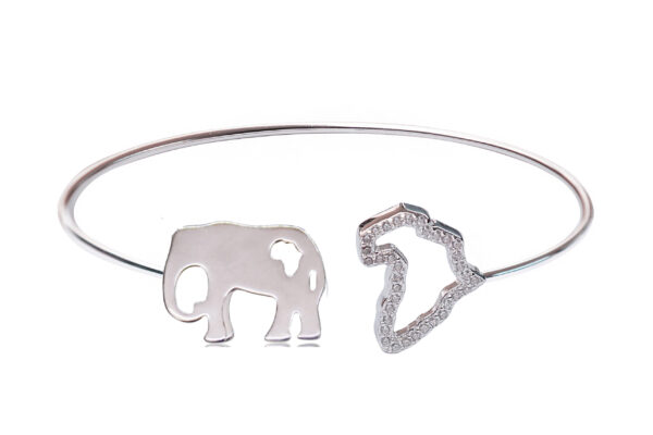 925 STERLING SILVER CUFF BRACELET ELEPHANT AND AFRICA